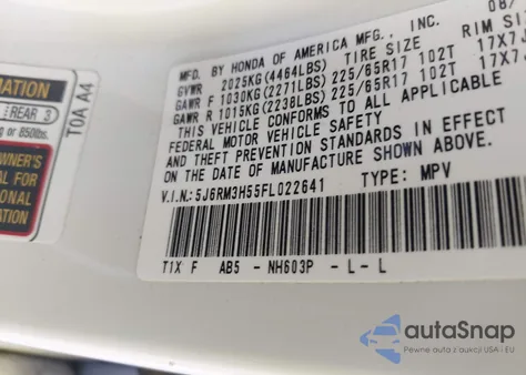 2015 Honda Cr-V Ex z USA, uszkodzony, nr VIN 5J6RM3H55FL022641